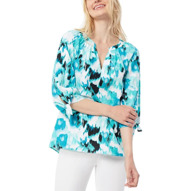 Tasseled ShirtsJones New York Womens Printed Tie Sleeves Blouse