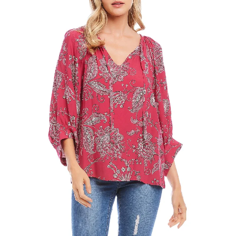 Fitted ShirtsKaren Kane Womens Paisley Print Blouson Sleeve Blouse