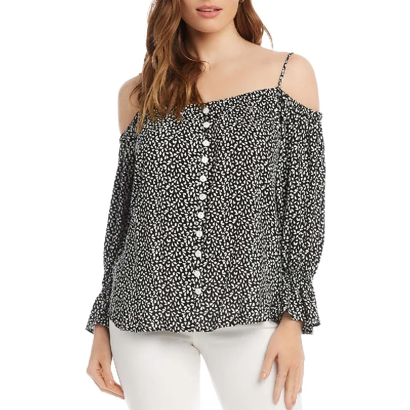 Tunic ShirtsKaren Kane Womens Ruffled Printed Blouse