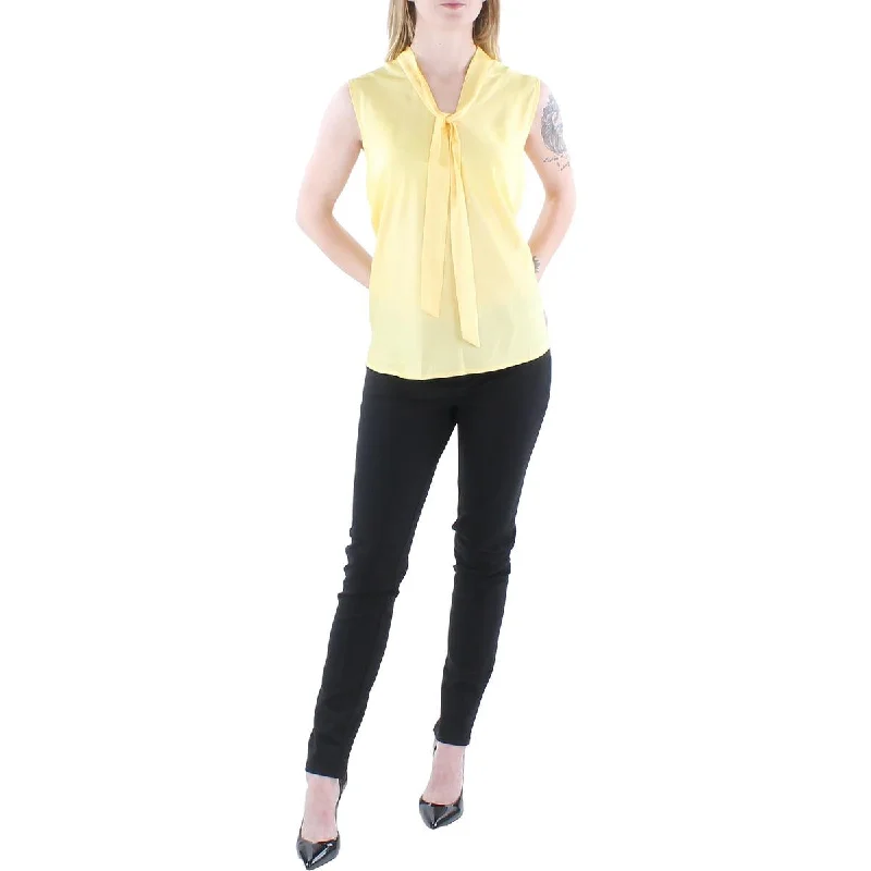 Button-Down ShirtsKasper Womens Petites Satin Tie Neck Blouse