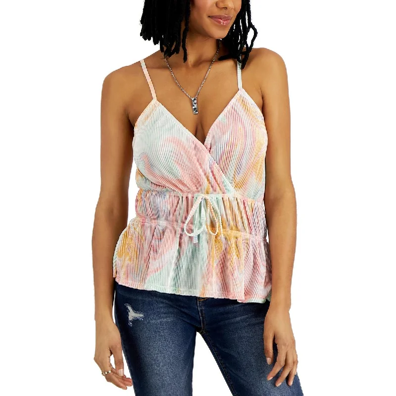 Fringed ShirtsLove, Fire Womens Juniors Pleated Adjustable Tie Blouse