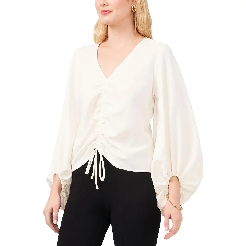 Longline ShirtsMSK Womens Petites Ruched Puff Sleeves Blouse