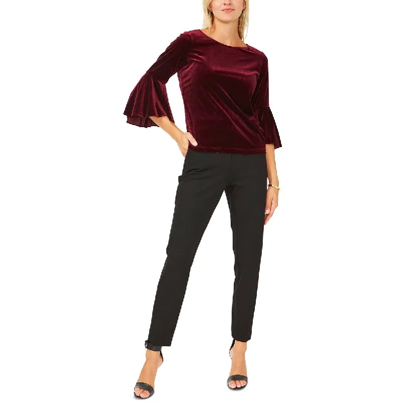 Asymmetrical ShirtsMSK Womens Petites Velvet Bell Sleeve Blouse