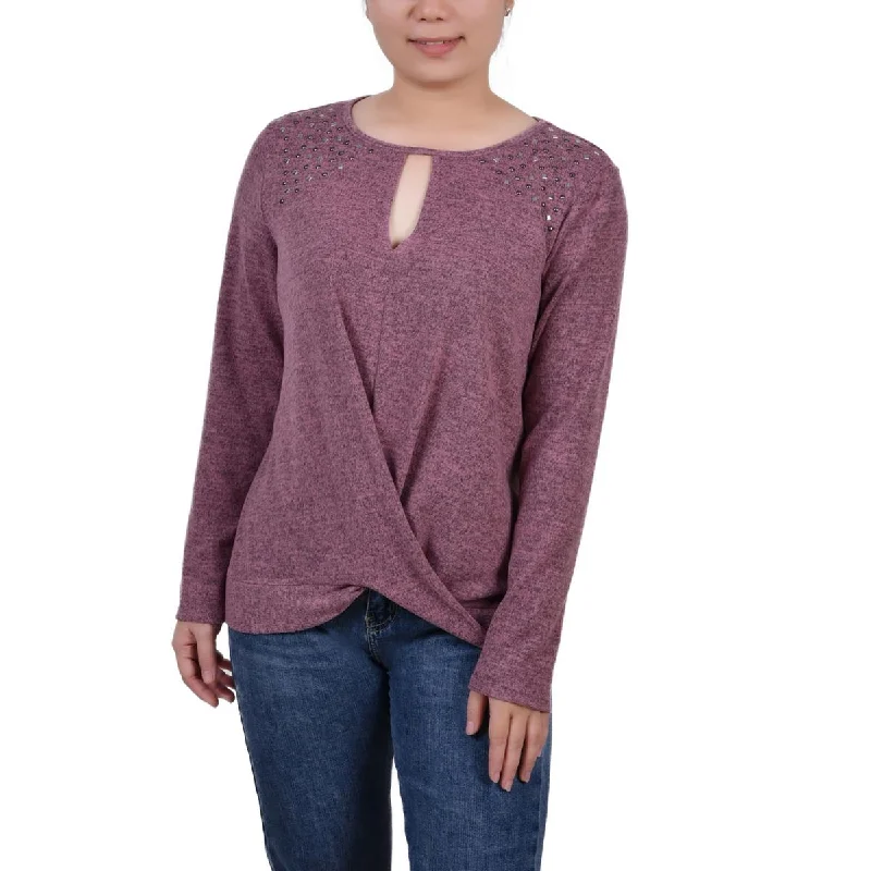 Plush ShirtsNY Collection Womens Petites Embellished Knit Blouse