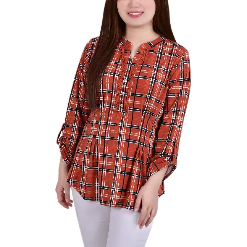 Lounge ShirtsNY Collection Womens Petites Plaid  Blouse