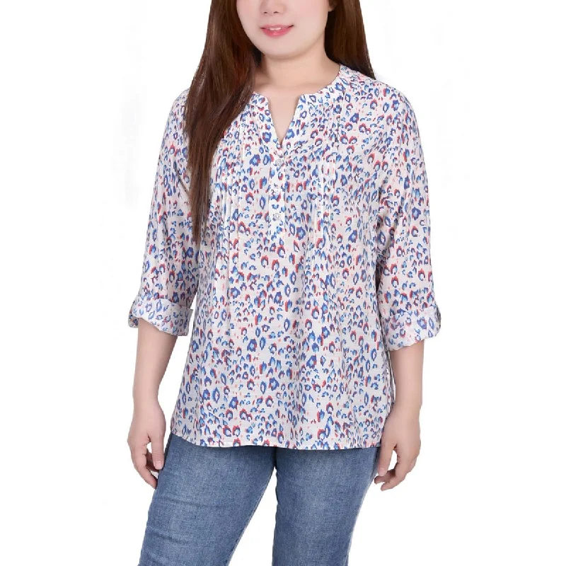 Peplum ShirtsNY Collection Womens Petites Printed Pleated Blouse