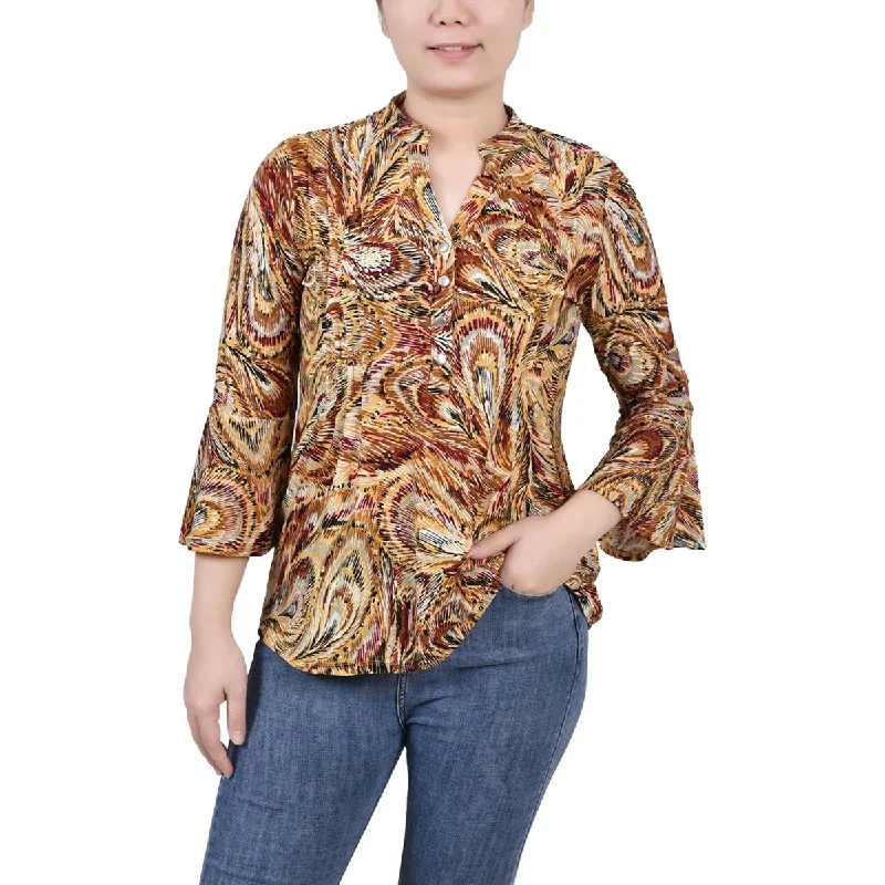 Yoga ShirtsNY Collection Womens Petites Printed Y-Neck Blouse