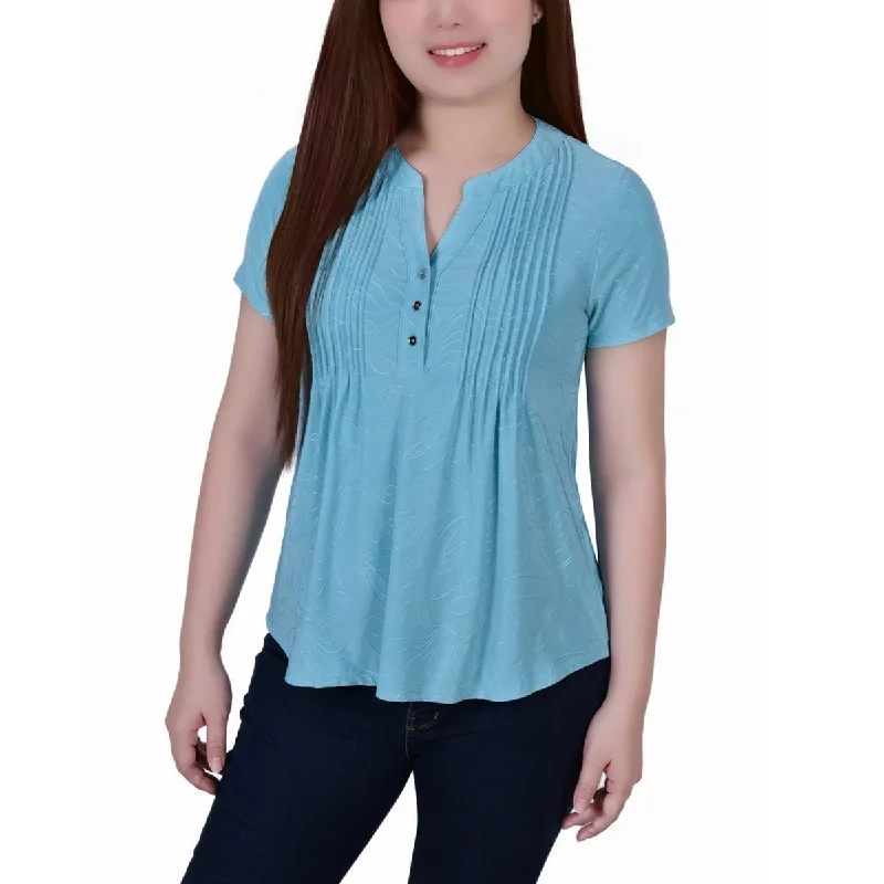 Hunting ShirtsNY Collection Womens Petites Y-Neck Jacquard Blouse