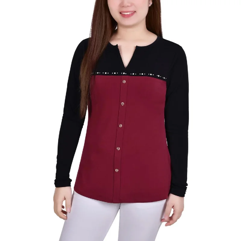 Cashmere ShirtsNY Collection Womens Studded Colorblock Blouse