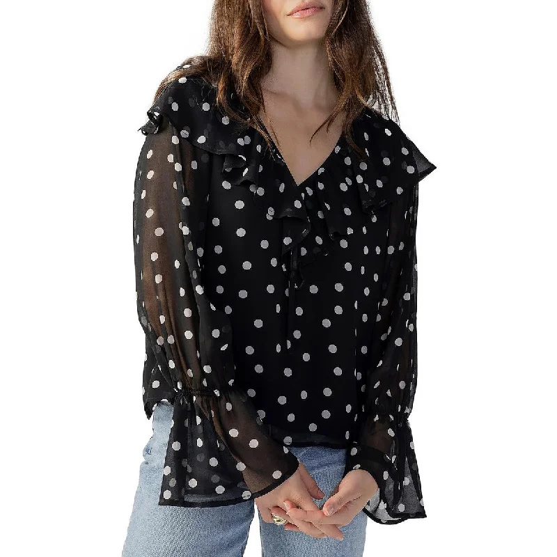 Gym ShirtsSanctuary Womens Polka Dot Ruffle Neck Blouse