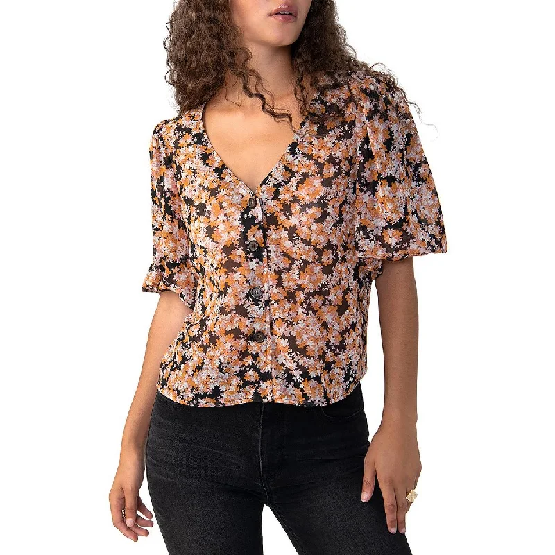 Luxury ShirtsSanctuary Womens Sheer Puff Sleeve Blouse