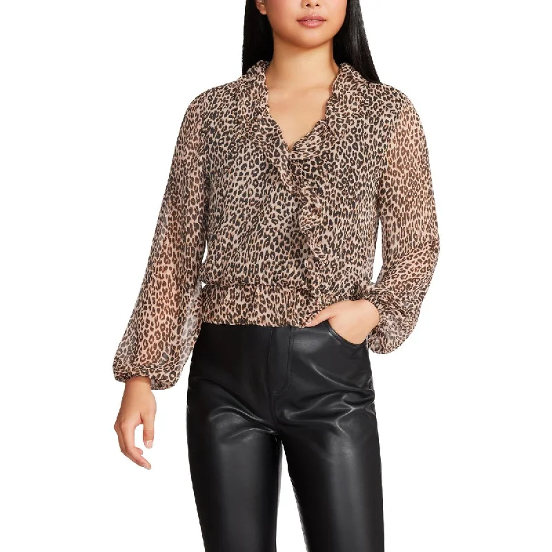 Mesh ShirtsSteve Madden Women's Ruffled Chiffon Animal Print Blouse