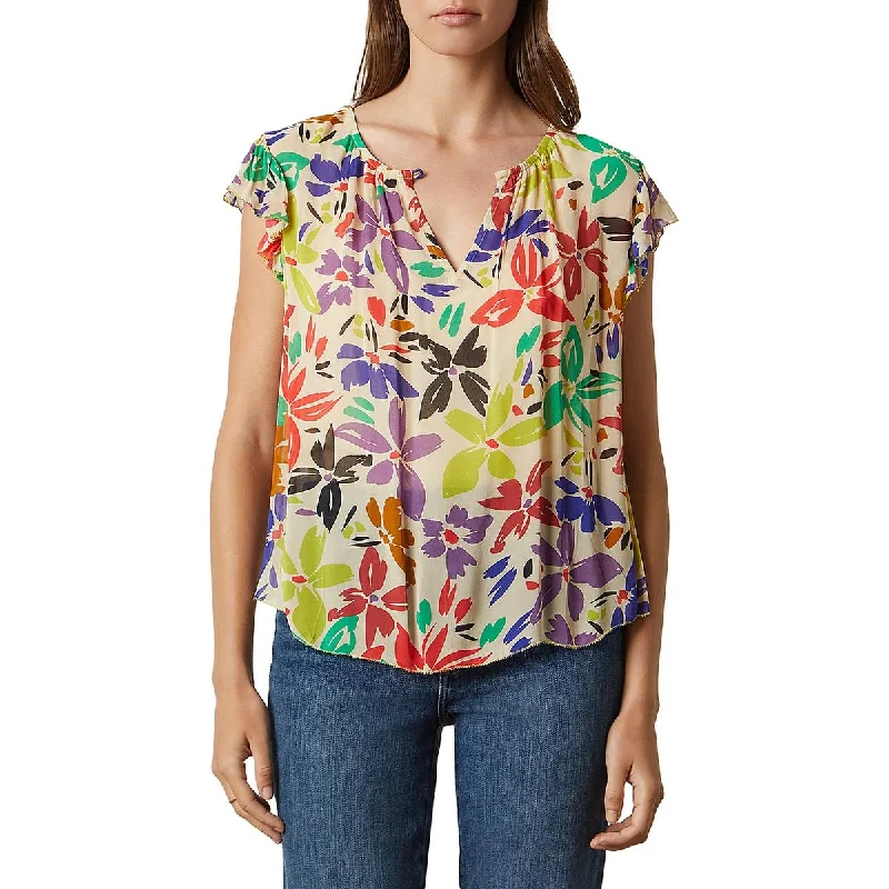 Longline ShirtsVELVET BY GRAHAM & SPENCER Womens Gathered Neck Sheer Blouse