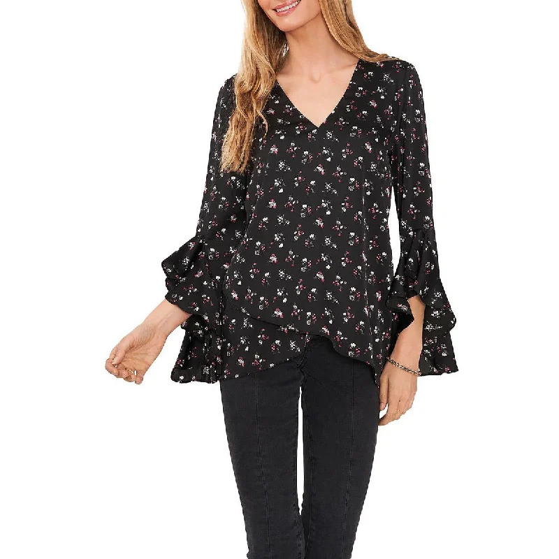 Designer ShirtsVince Camuto Womens Satin Floral Blouse