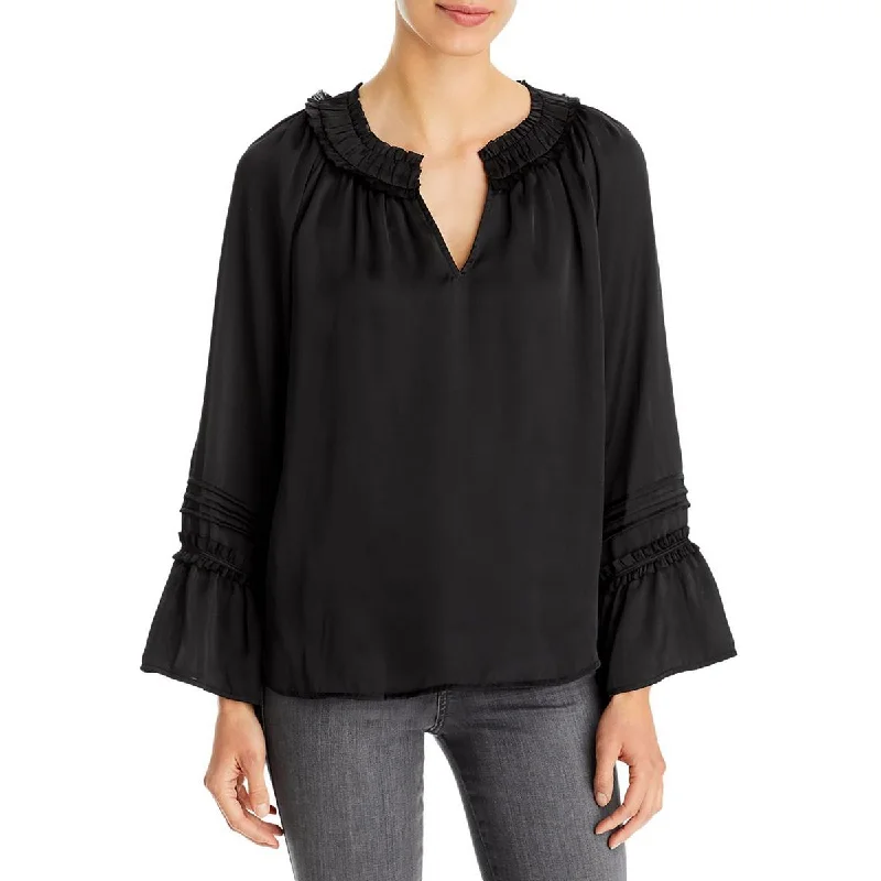 Ribbed Cuff ShirtsVince Camuto Womens Satin Split Neck Blouse