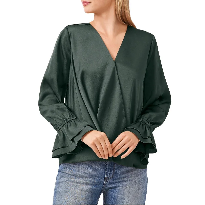 Bamboo ShirtsVince Camuto Womens Satin Wrap Front Blouse