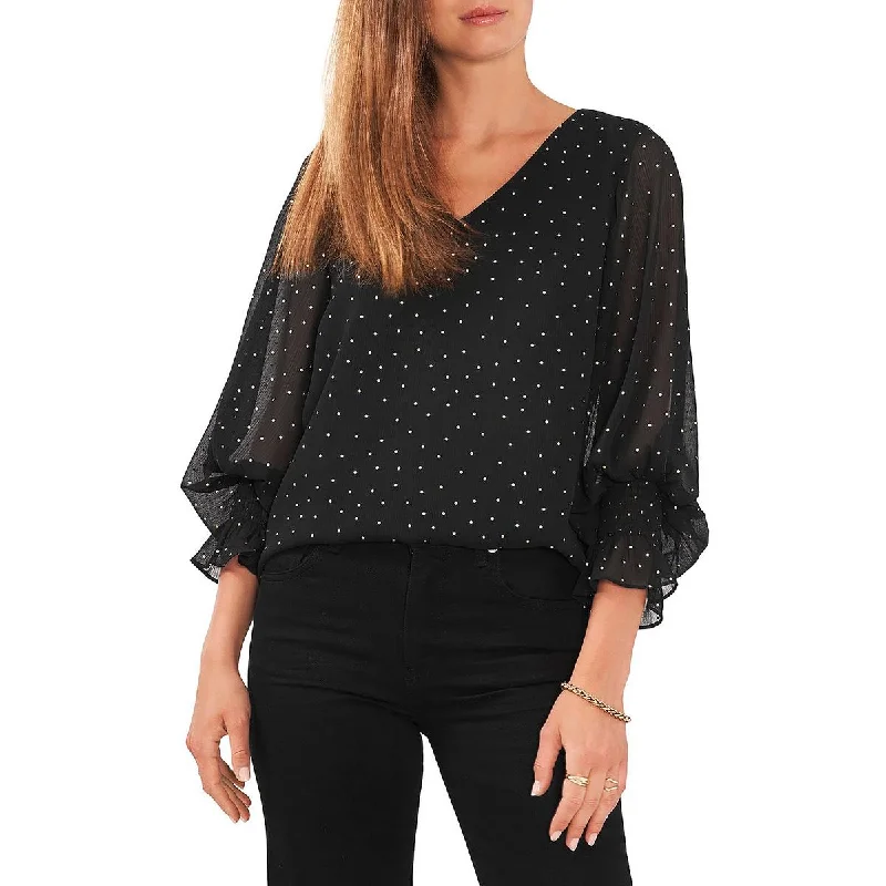 Luxury ShirtsVince Camuto Womens Sparkle And Shine Chiffon Balloon Sleeves Blouse