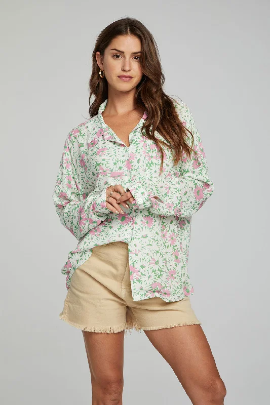 Saville Button Down - Grass Daisy FloralDown dress