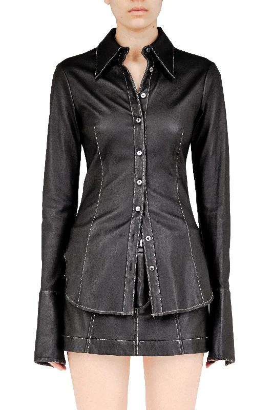 Black Stretch Leather Button DownWarm performance