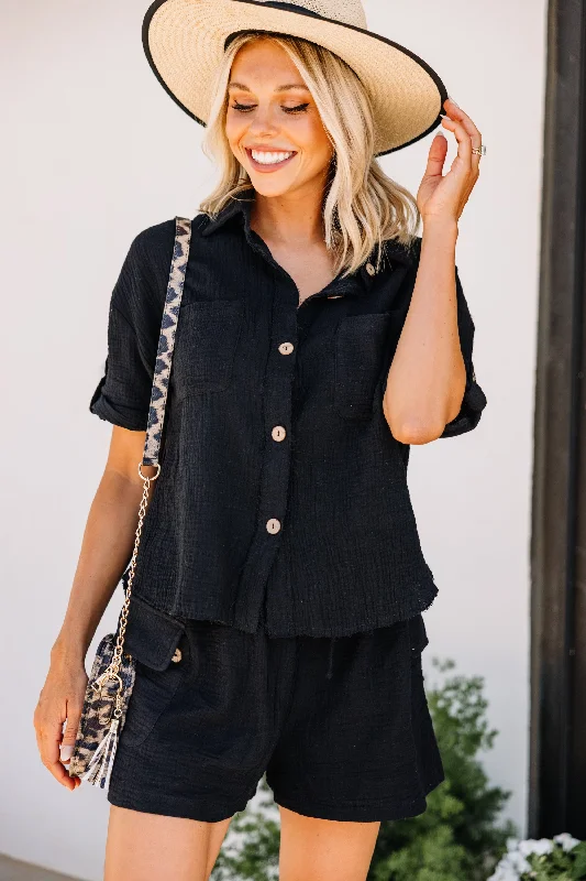 In My Dreams Black Button Down TopDown dress