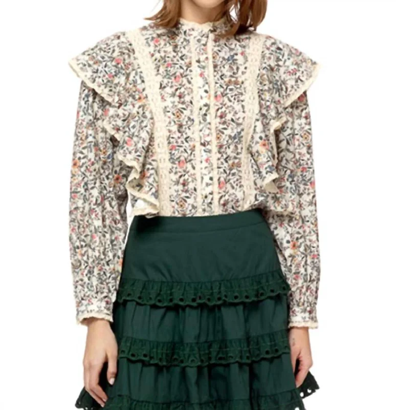 Lace Trimmed Button Down Top In WildflowerDown jacket with belt