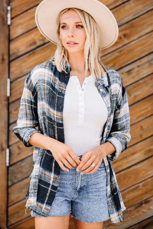 Looks Like Fun Black Plaid Button Down TopDown vest