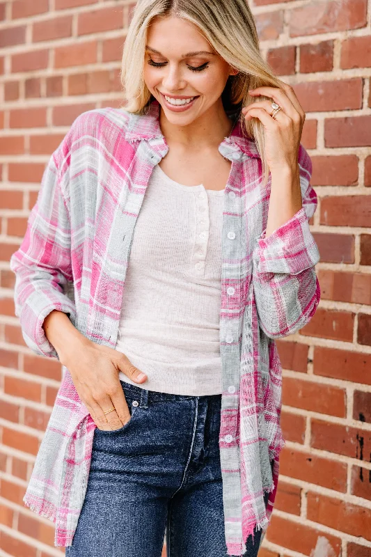 Looks Like Fun Pink Plaid Button Down TopDown camping suit