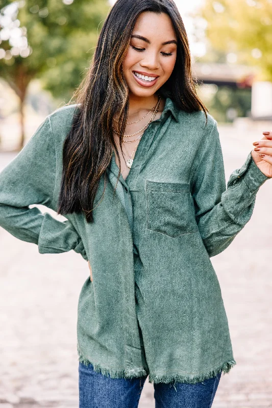 Near And Dear Lagoon Green Button Down TopWarm performance