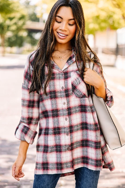 Never Leave Blush Pink Plaid Button Down TopDown cape