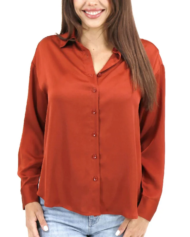 Satin Button Down Top In RustGoose down