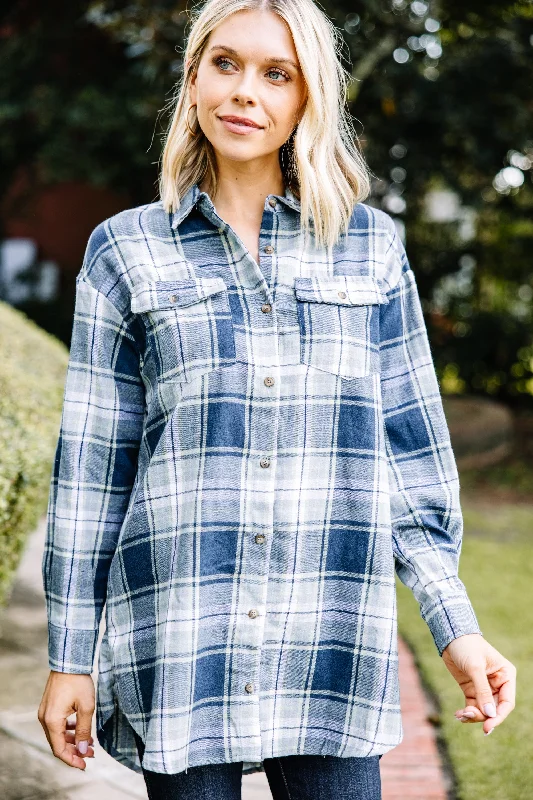 Simple Solutions Navy Blue Plaid Button Down TopDown coat