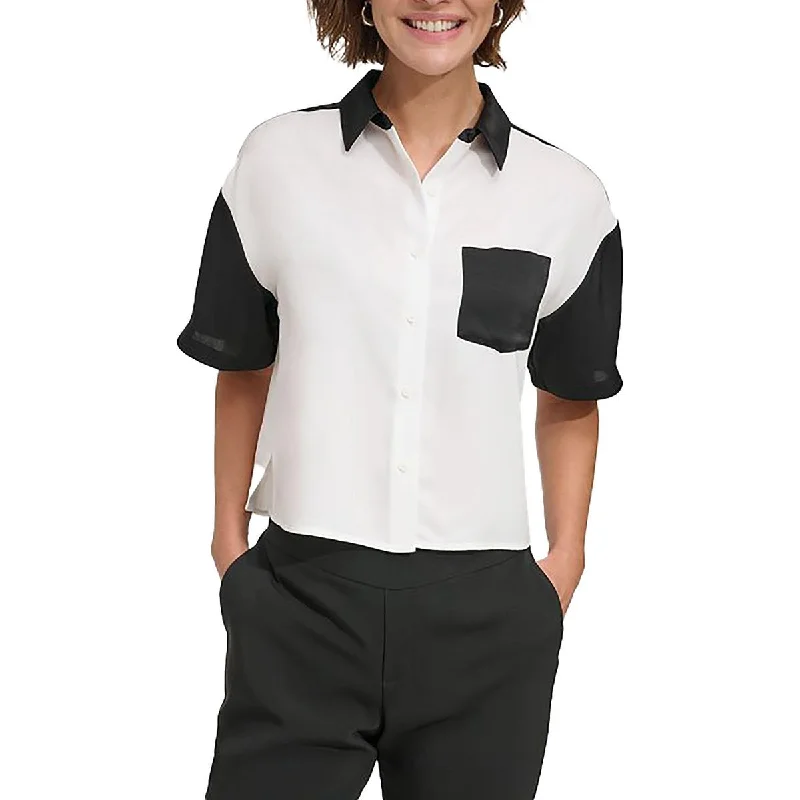 Womens Satin Collared Button-Down TopWaterproof fabric