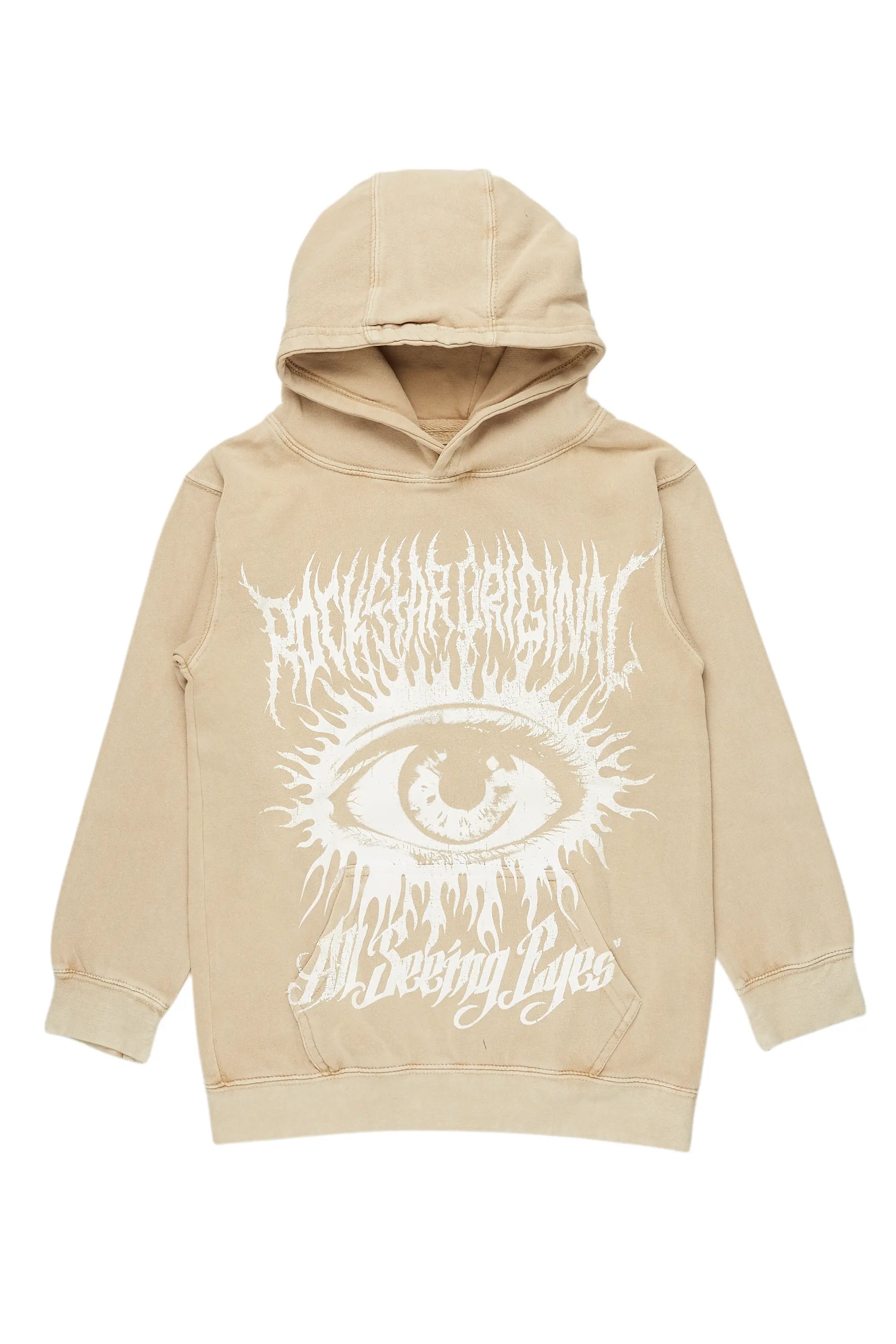 Faux Leather JacketsBoys All Eyes Vintage Beige Graphic Hoodie