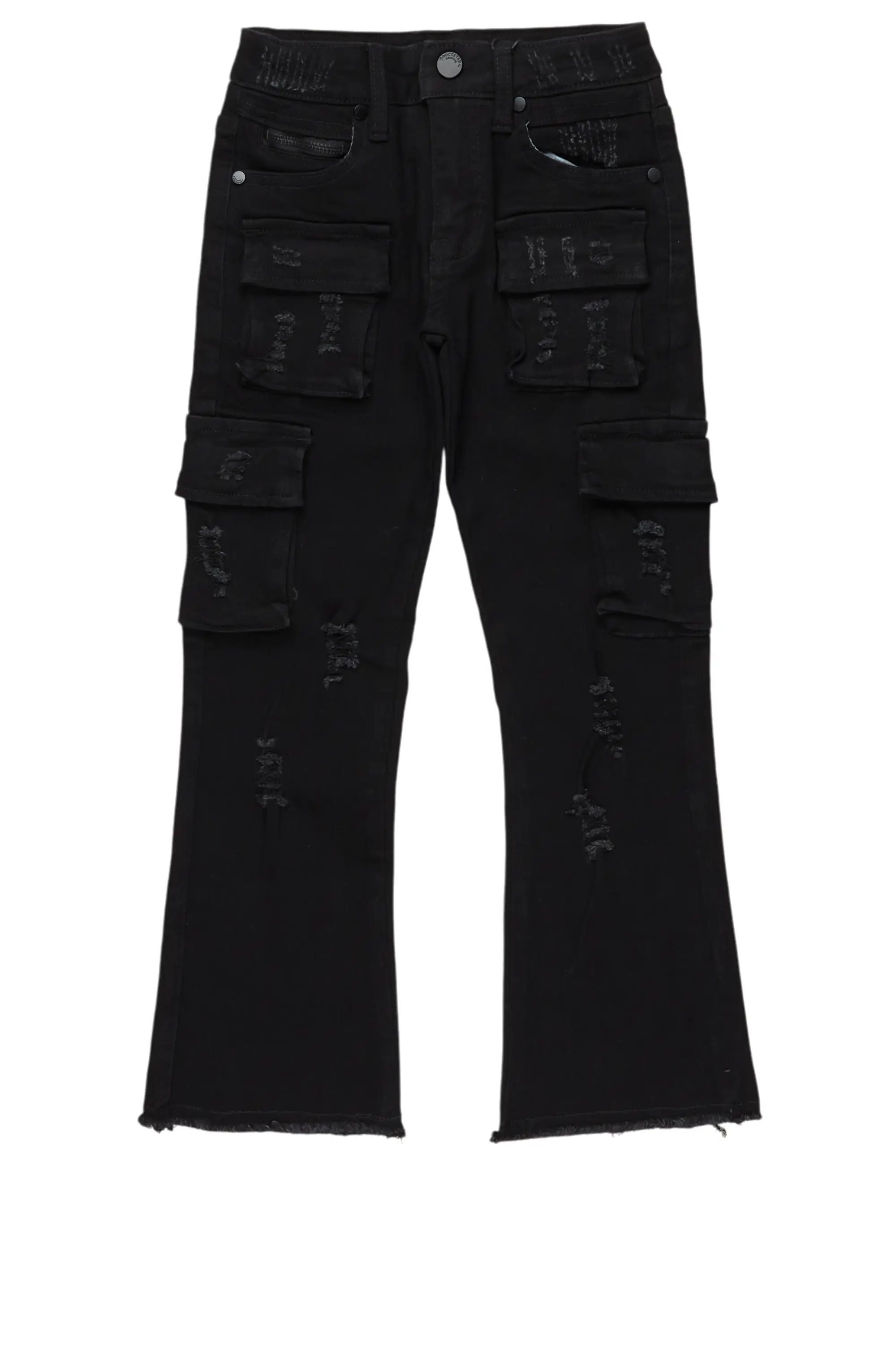 Luxury JacketsBoys Sterling Black Fringe Stacked Flared Cargo Jean