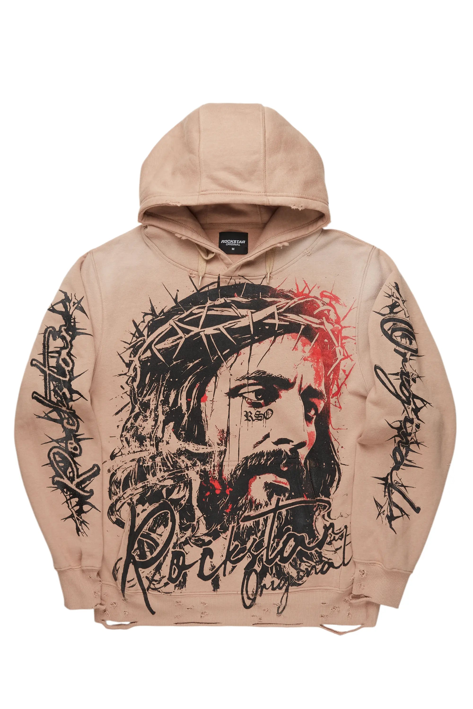 Zippered JacketsBedros Khaki Graphic Distressed Hoodie