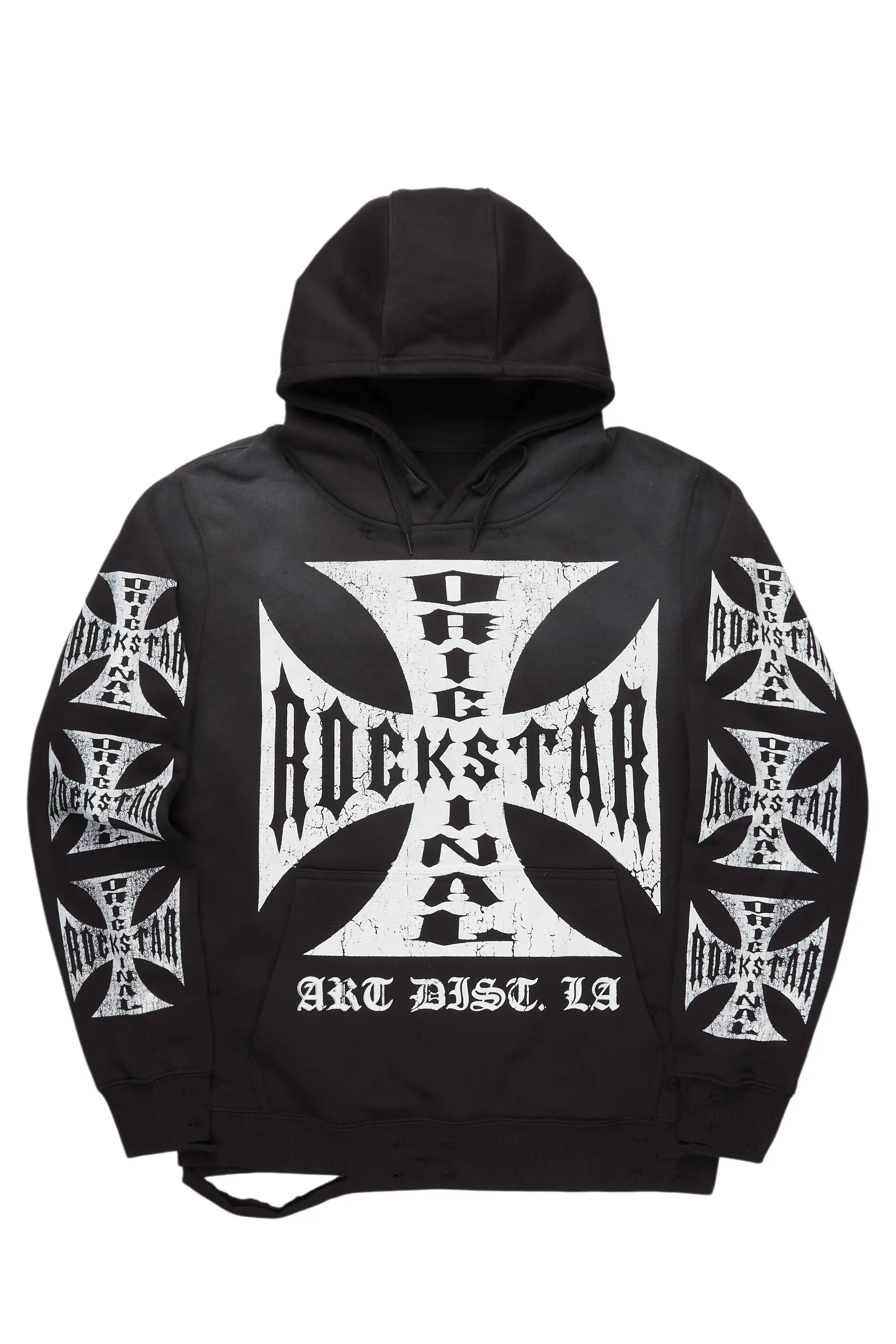 Work JacketsUdell Black Graphic Distressed Hoodie