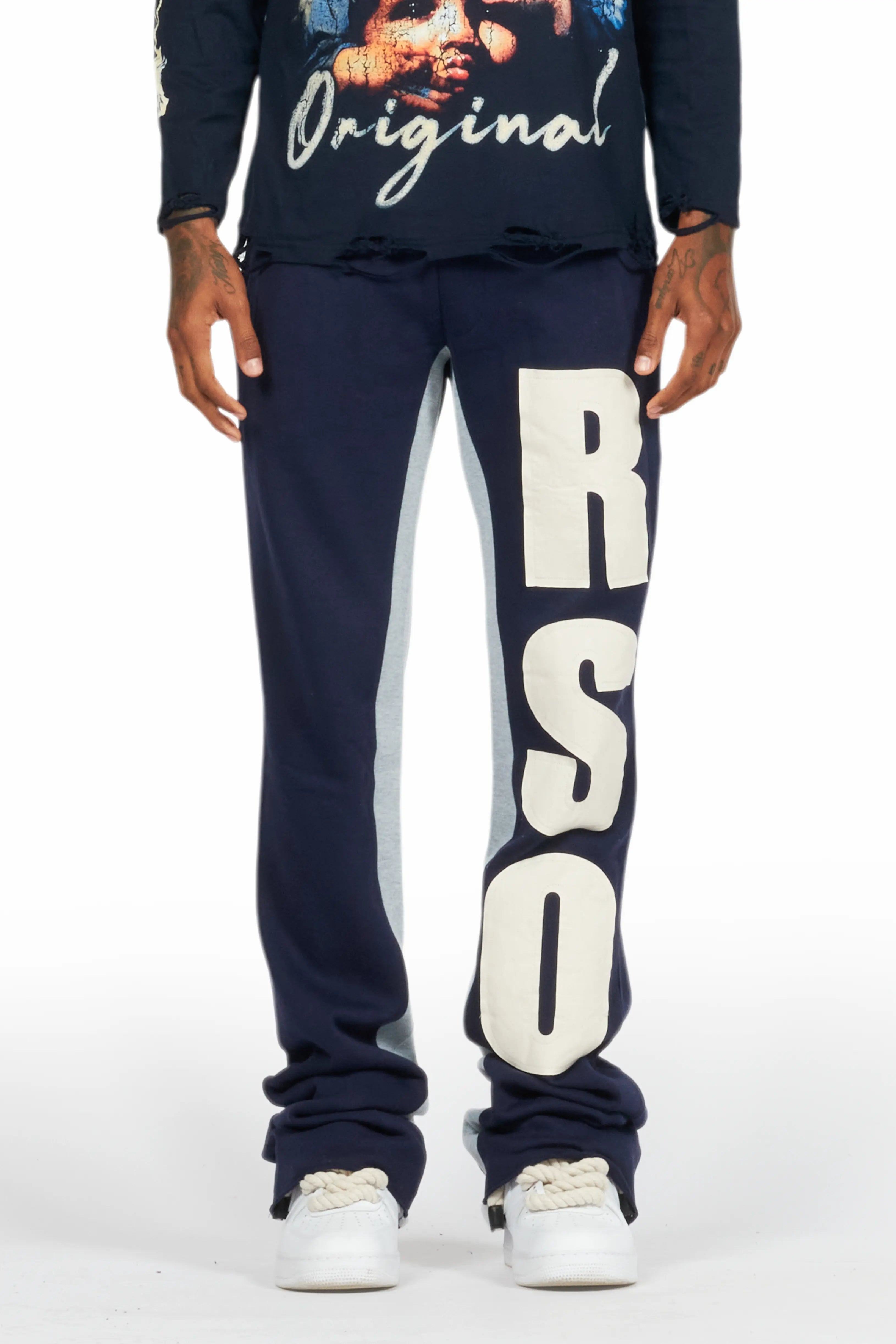 Tasseled JacketsUko Navy Stacked Baggy Track Pant