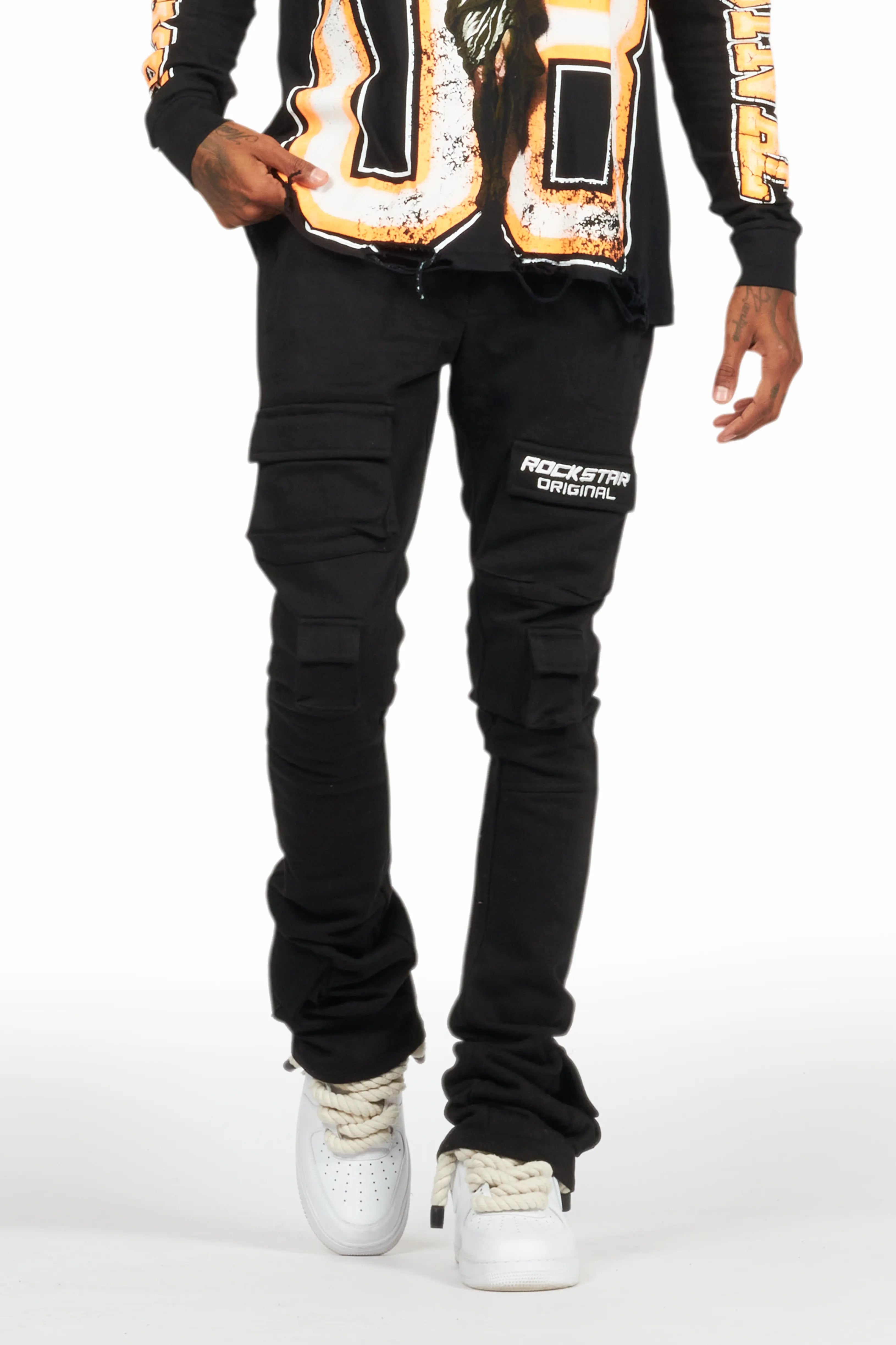 WindbreakersConnor Black Stacked Flare Track Pant