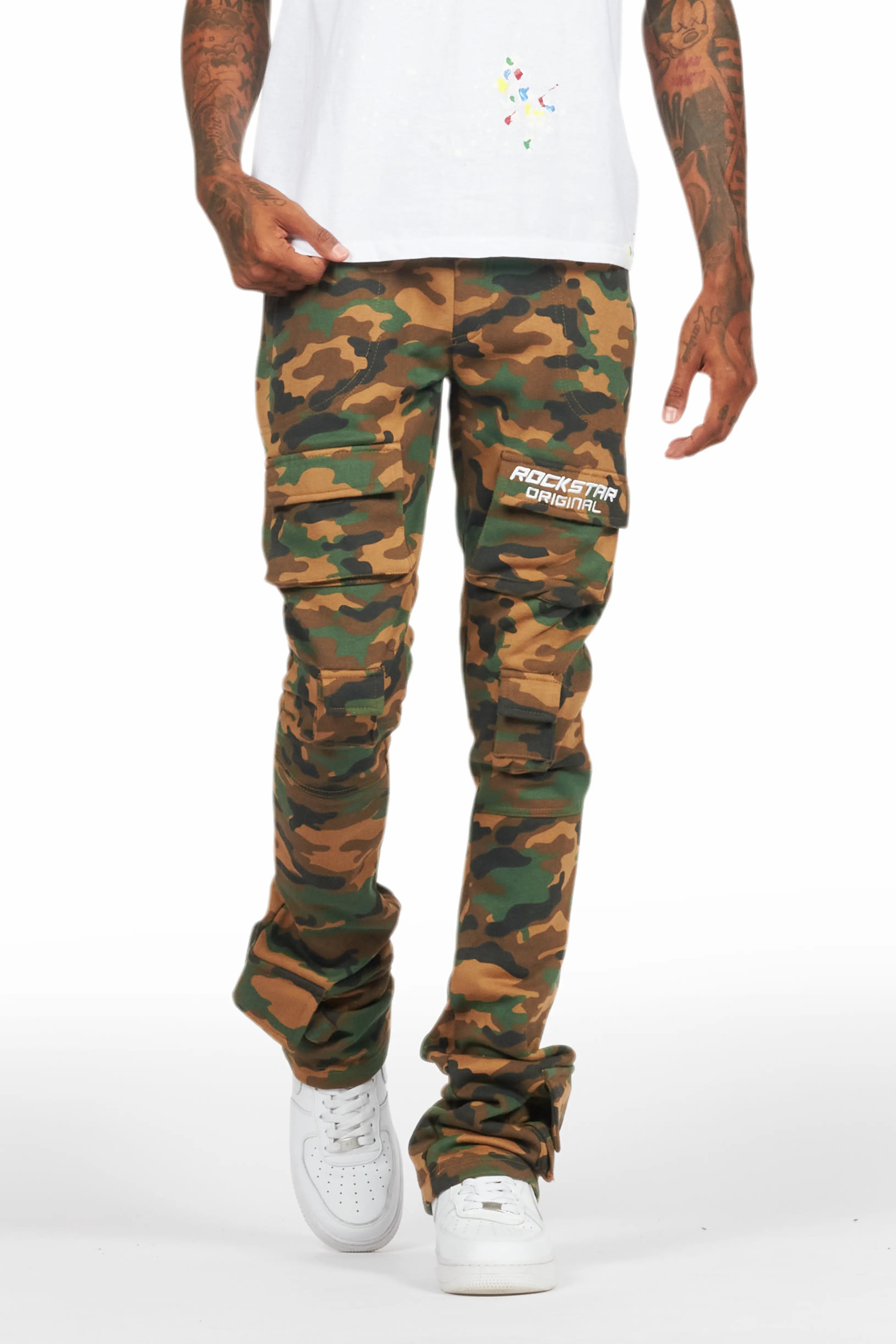 Painted JacketsConnor Faded Camo Stacked Flare Track Pant