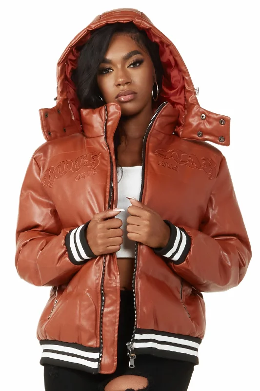 Studded JacketsMiss Rust Puffer Jacket