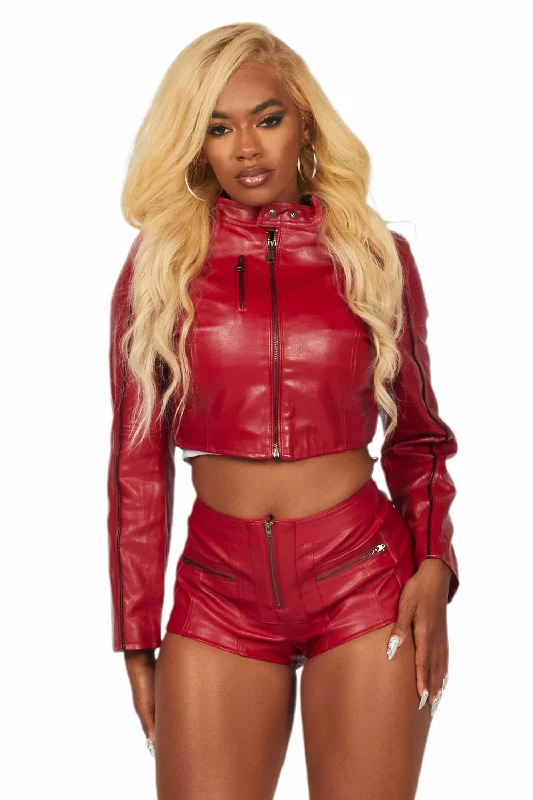 High-Fashion JacketsKhyyam Red Faux Leather Jacket