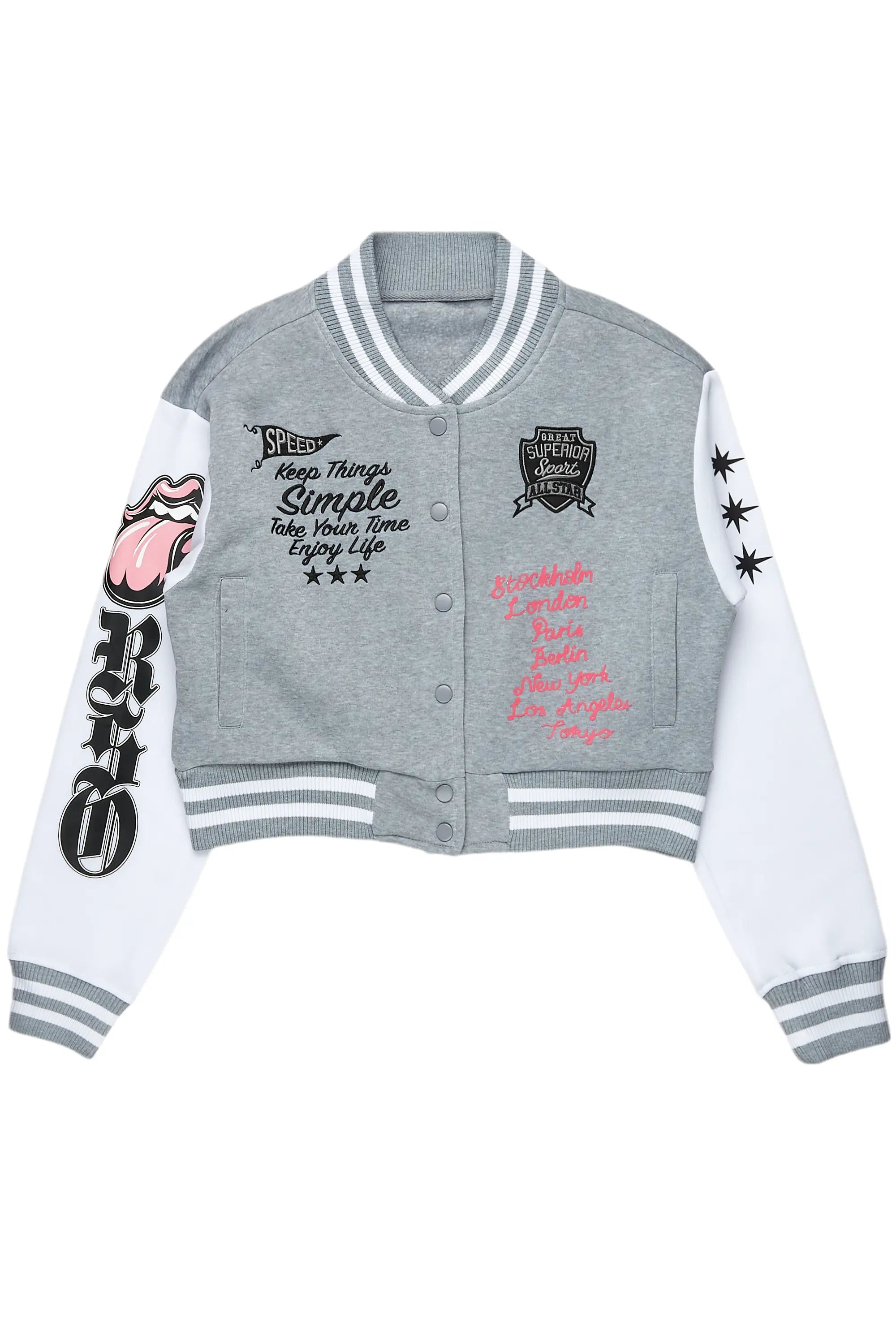 Logo JacketsSuzette Heather Grey Varsity Jacket