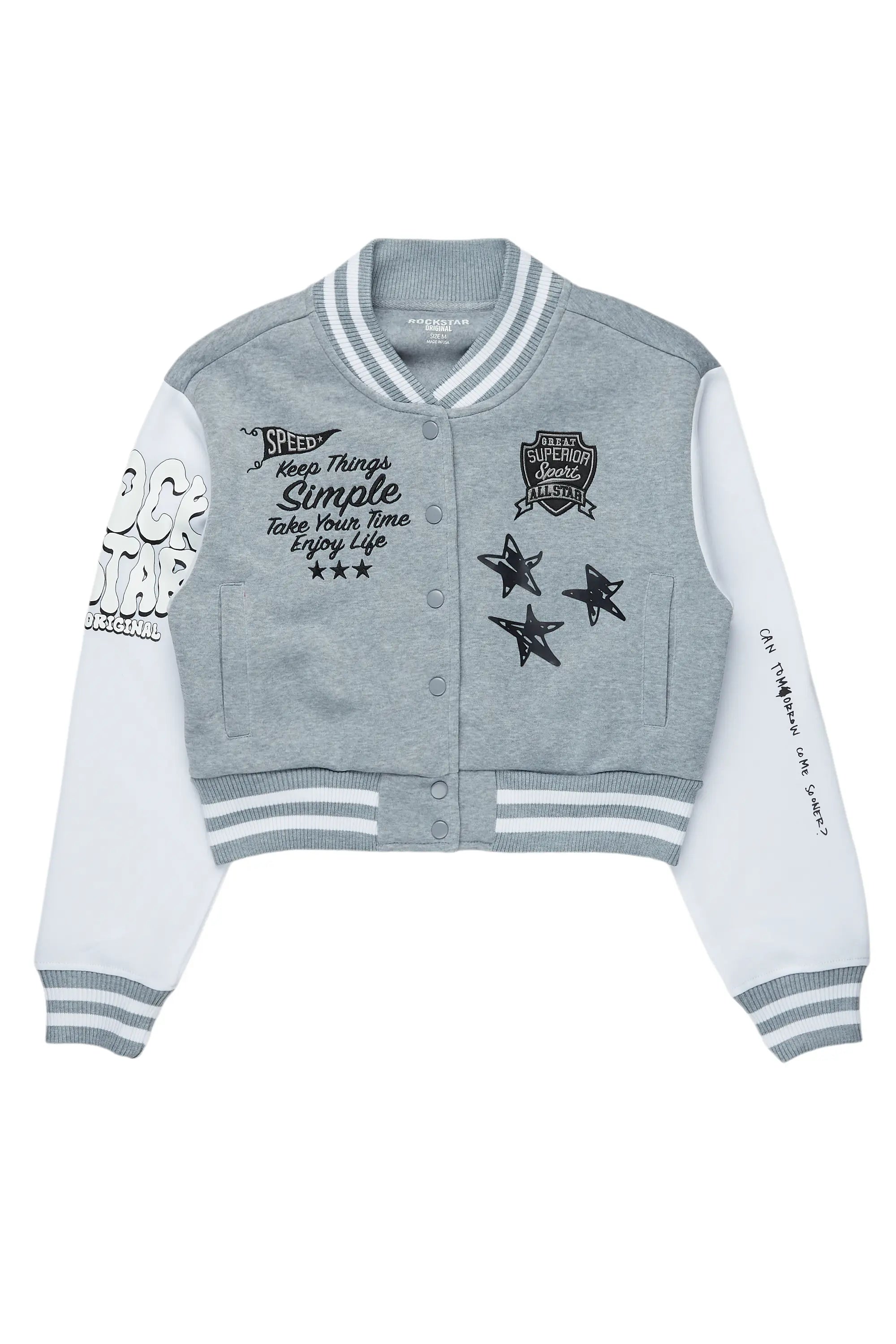 Trench CoatsKesira Heather Grey Varsity Jacket