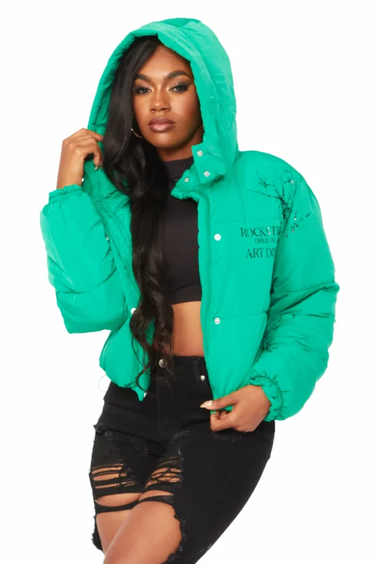 Hip-Hop JacketsKeira Green Drippy Puffer Jacket