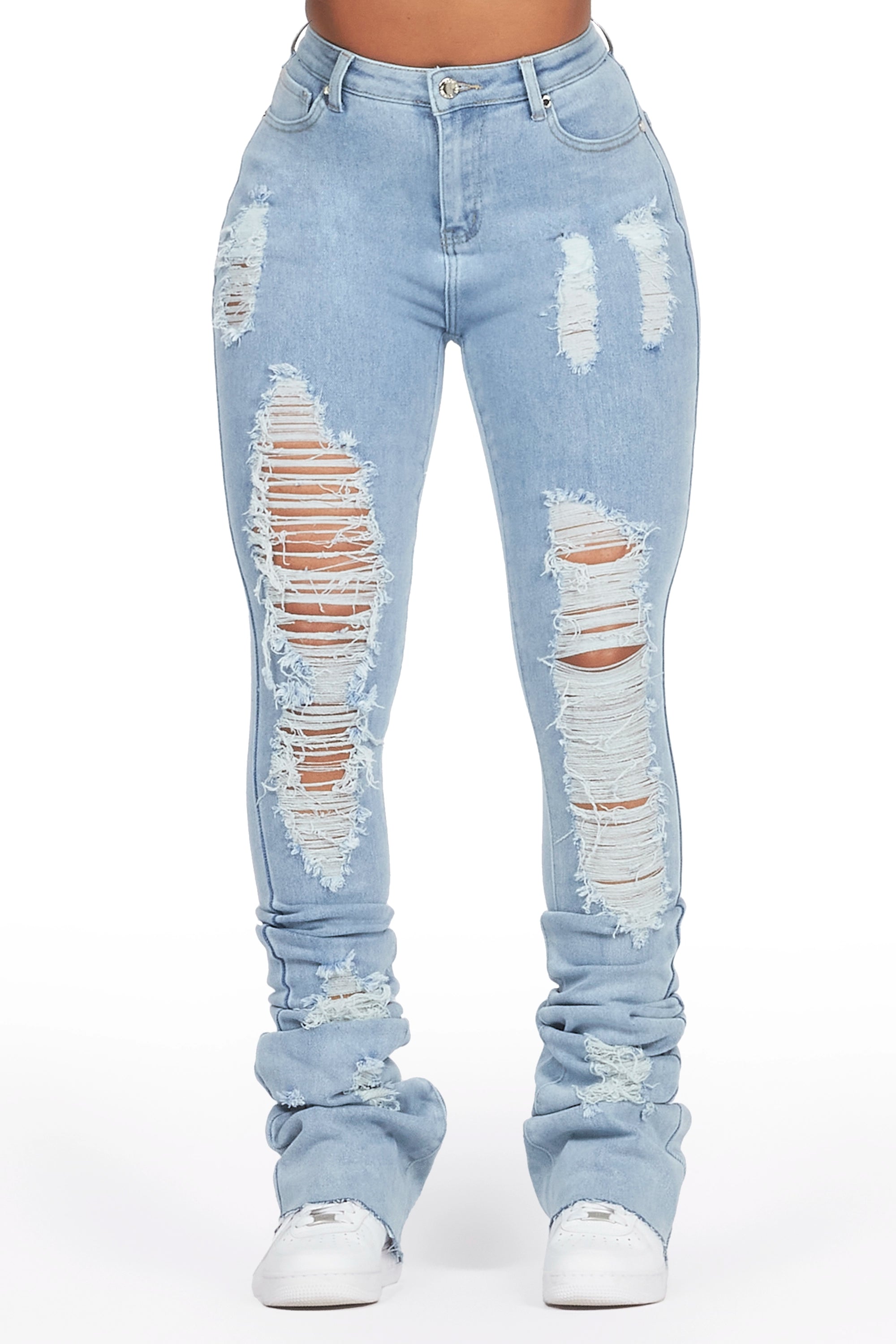 Designer JacketsGot A Crush Light Wash Distressed Super Stacked Jean