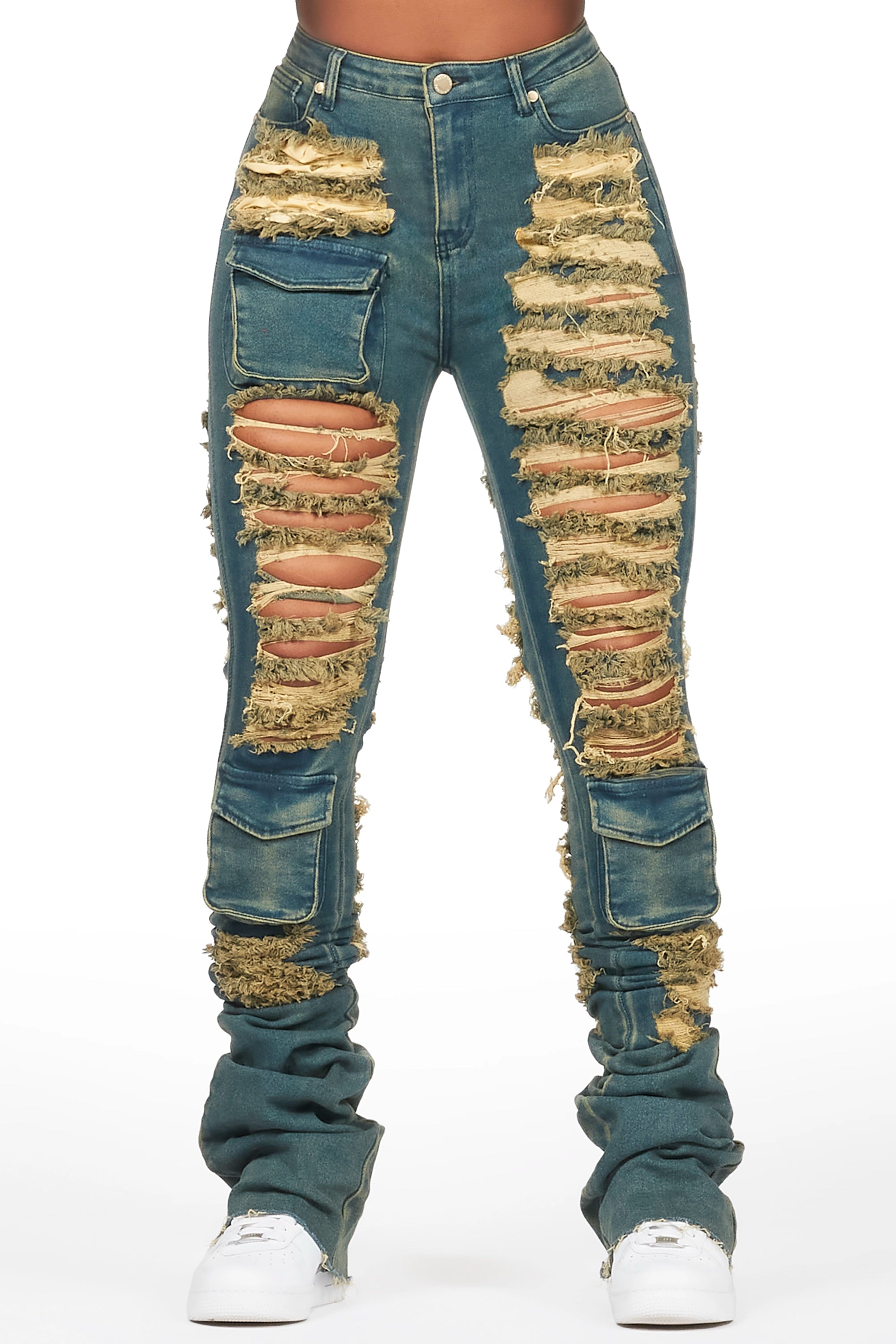 Flannel JacketsCapria Tinted Dirty Wash Ultra Distressed Super Stacked Jean