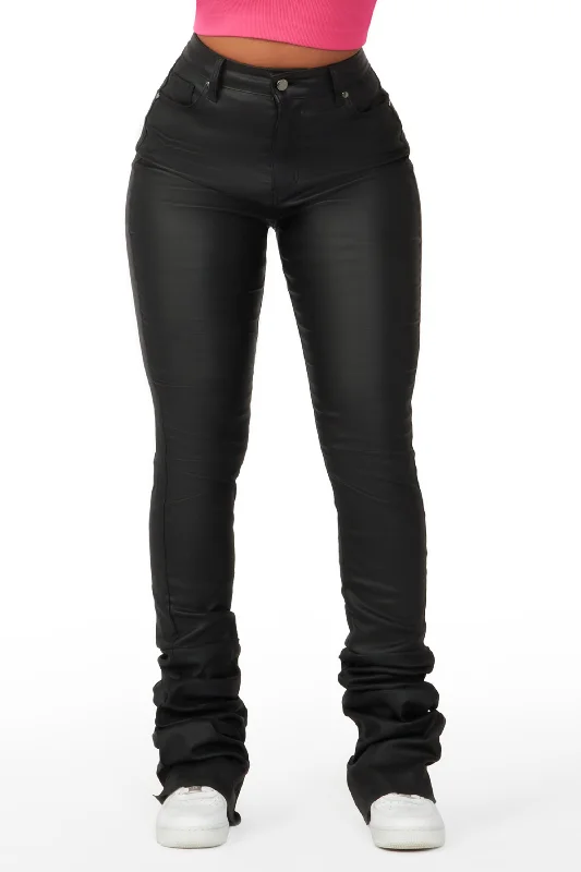 Layered JacketsPay Attention Black PU Super Stacked Flare Pant