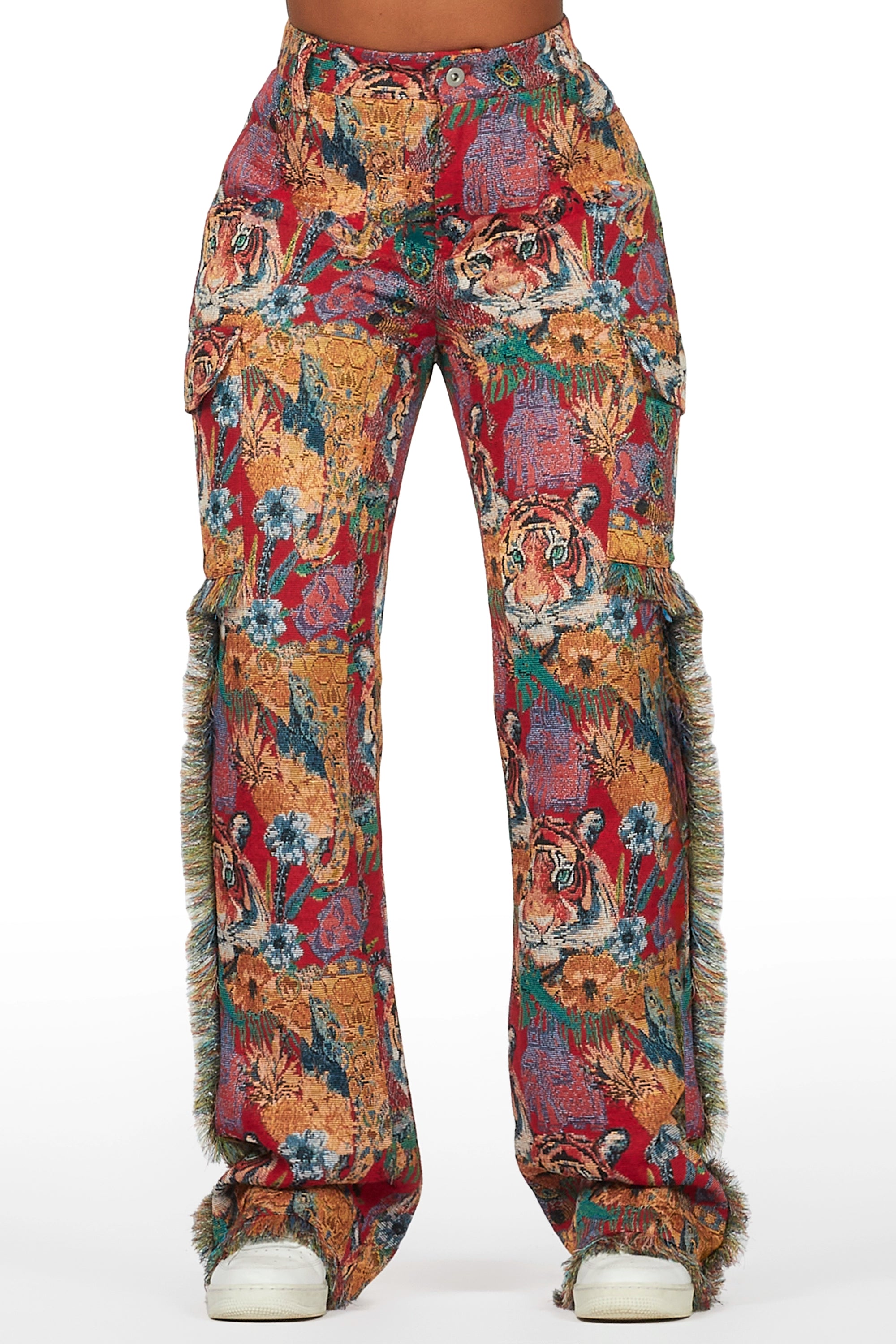 Glitter JacketsRena Red Tapestry Stacked Pant