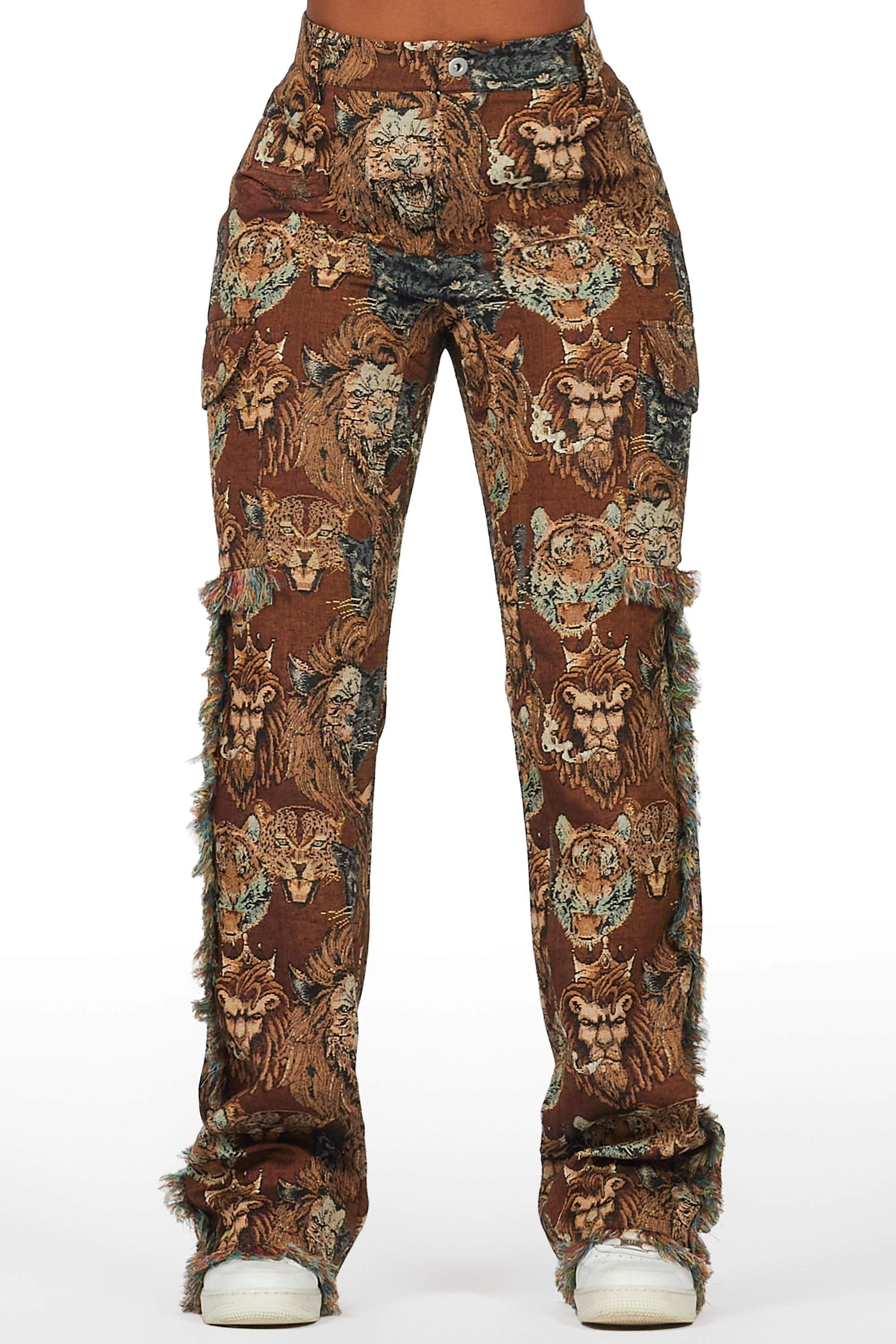 Lace-Up JacketsKhadiyah Brown Animal Print Tapestry Stacked Pant