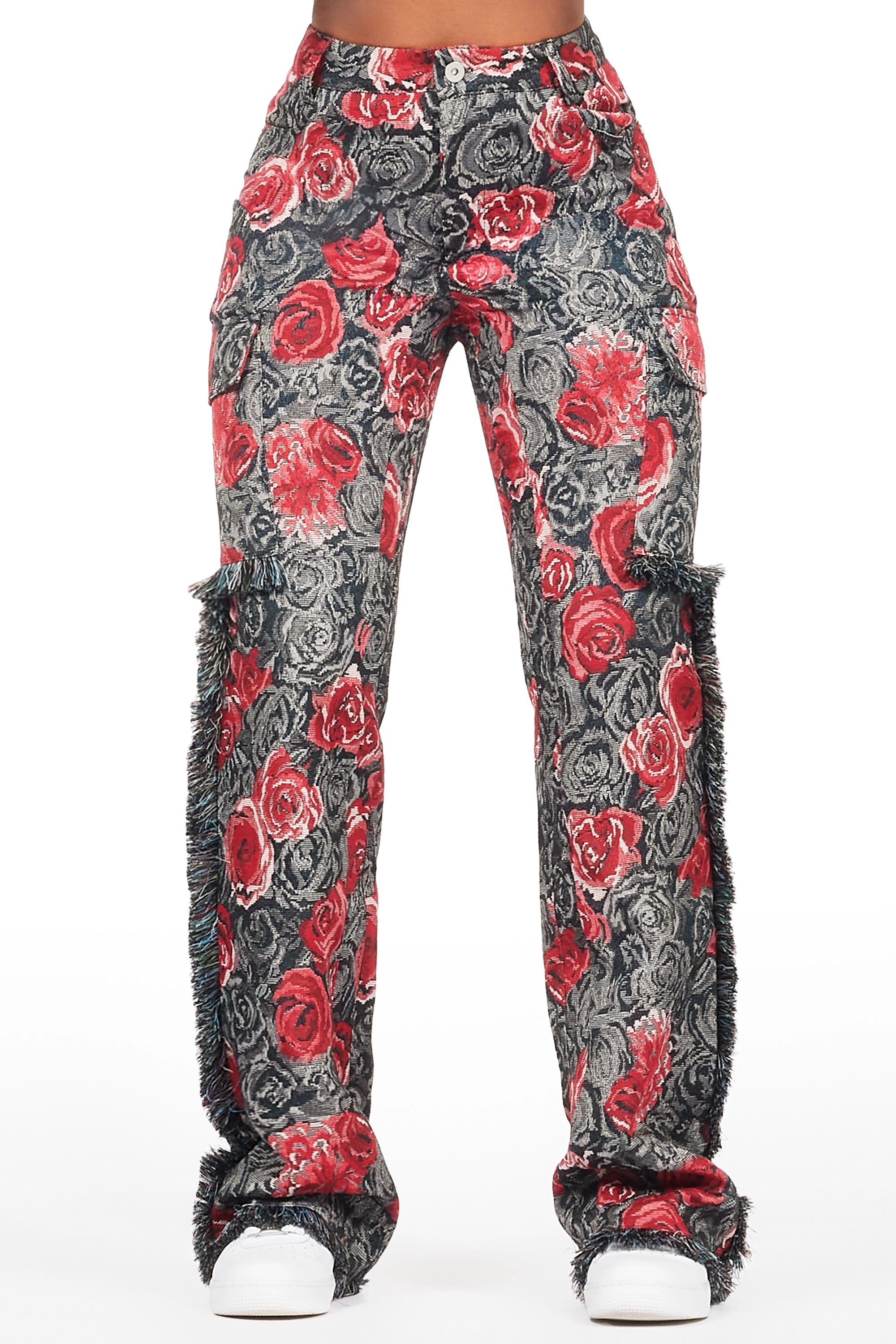 Motorcycle JacketsDarresha Black/Red Floral Tapestry Stacked Pant